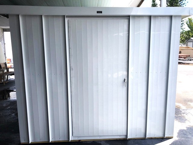 4x8 Classic White/White Trim With Pitch Back Shed Roof